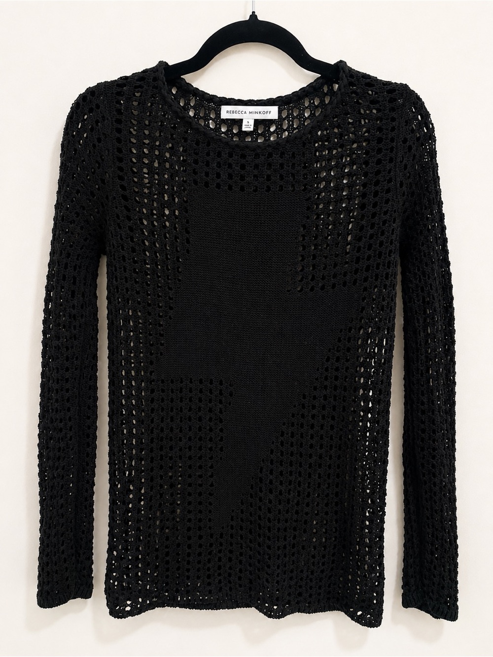 Rebecca Minkoff Open Knit Sweater Black Linen Blend Beach Cover Up Size S
